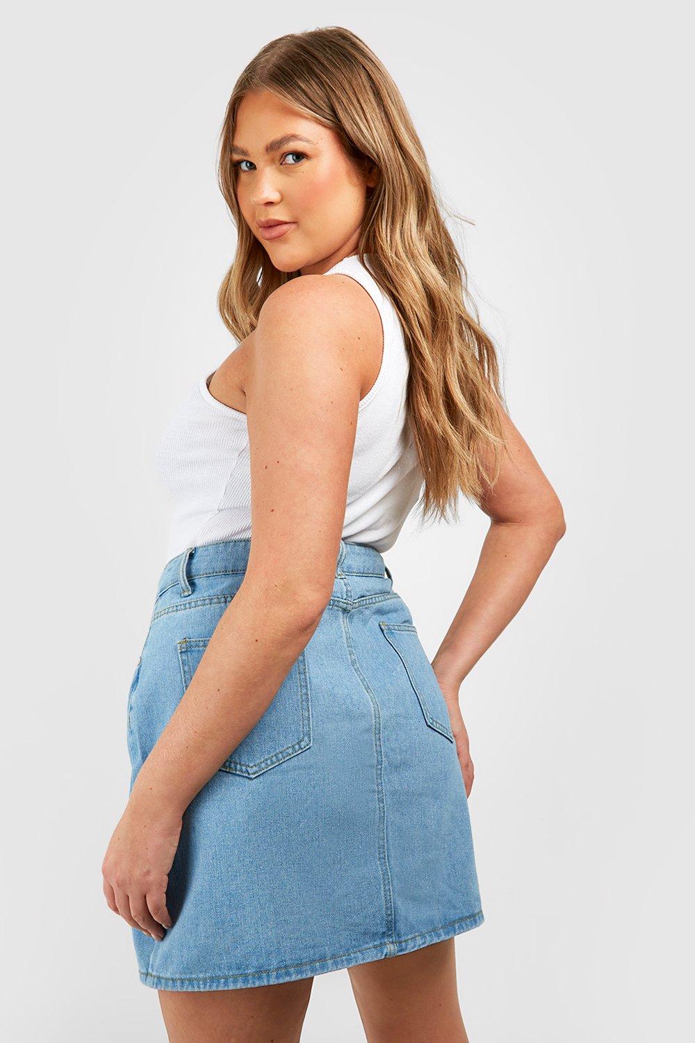 Blue denim hotsell skirt boohoo